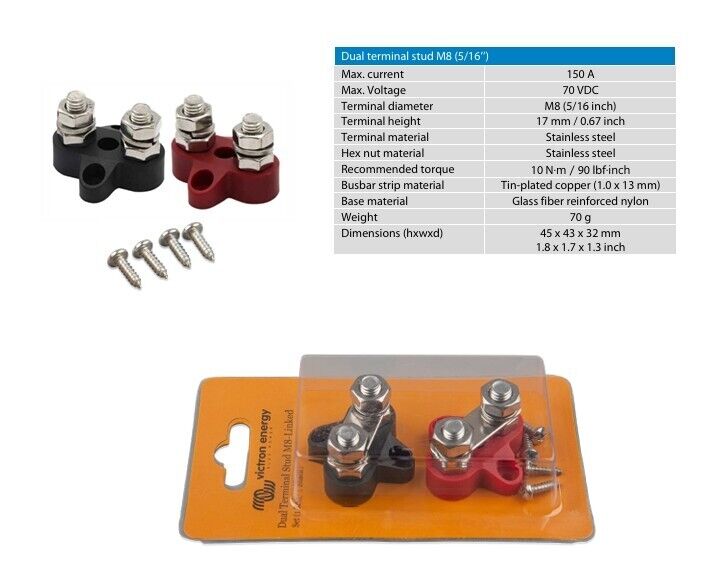 Victron VBB413020010 Dual Terminal Stud M8-linked set (1 red/1 black)