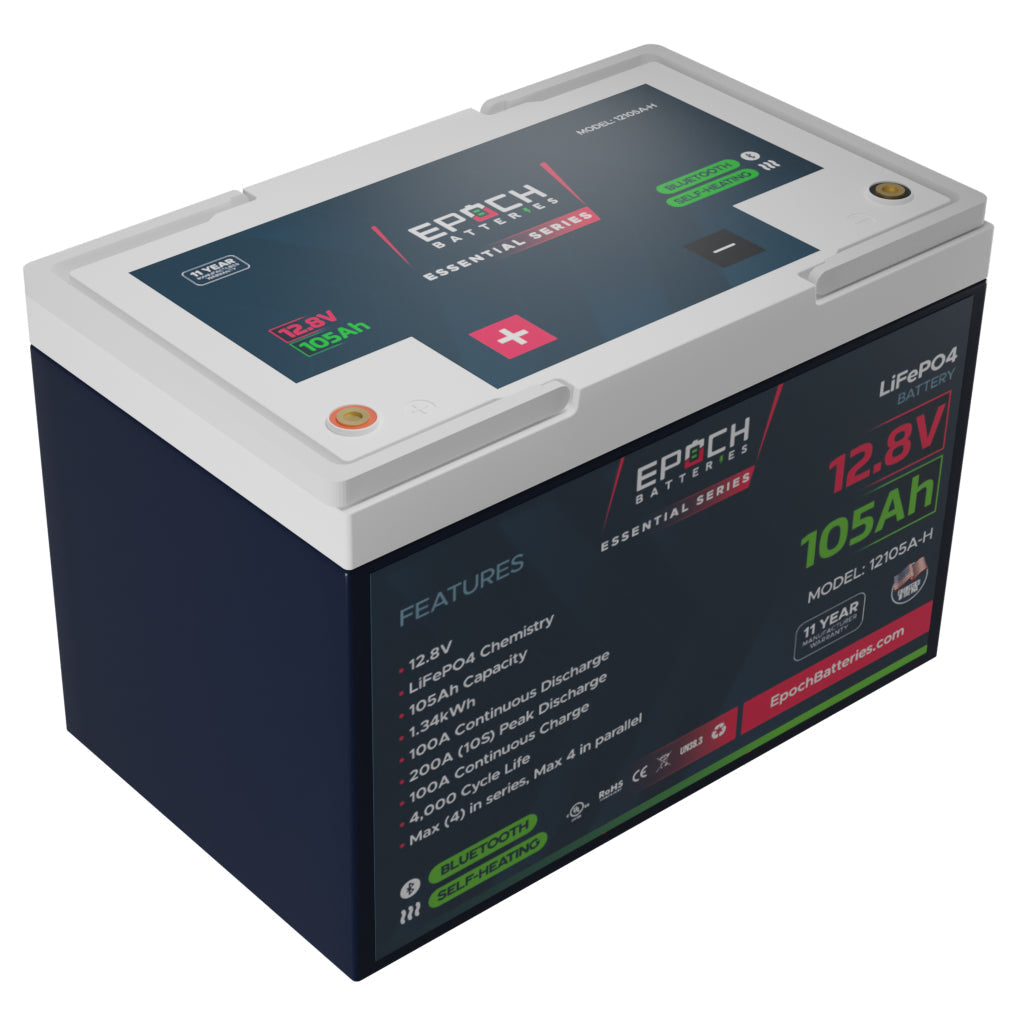 Epoch Batteries 12V 105Ah (1.34kWh) Essential Series - Bluetooth & Heated LiFePO4 Battery
