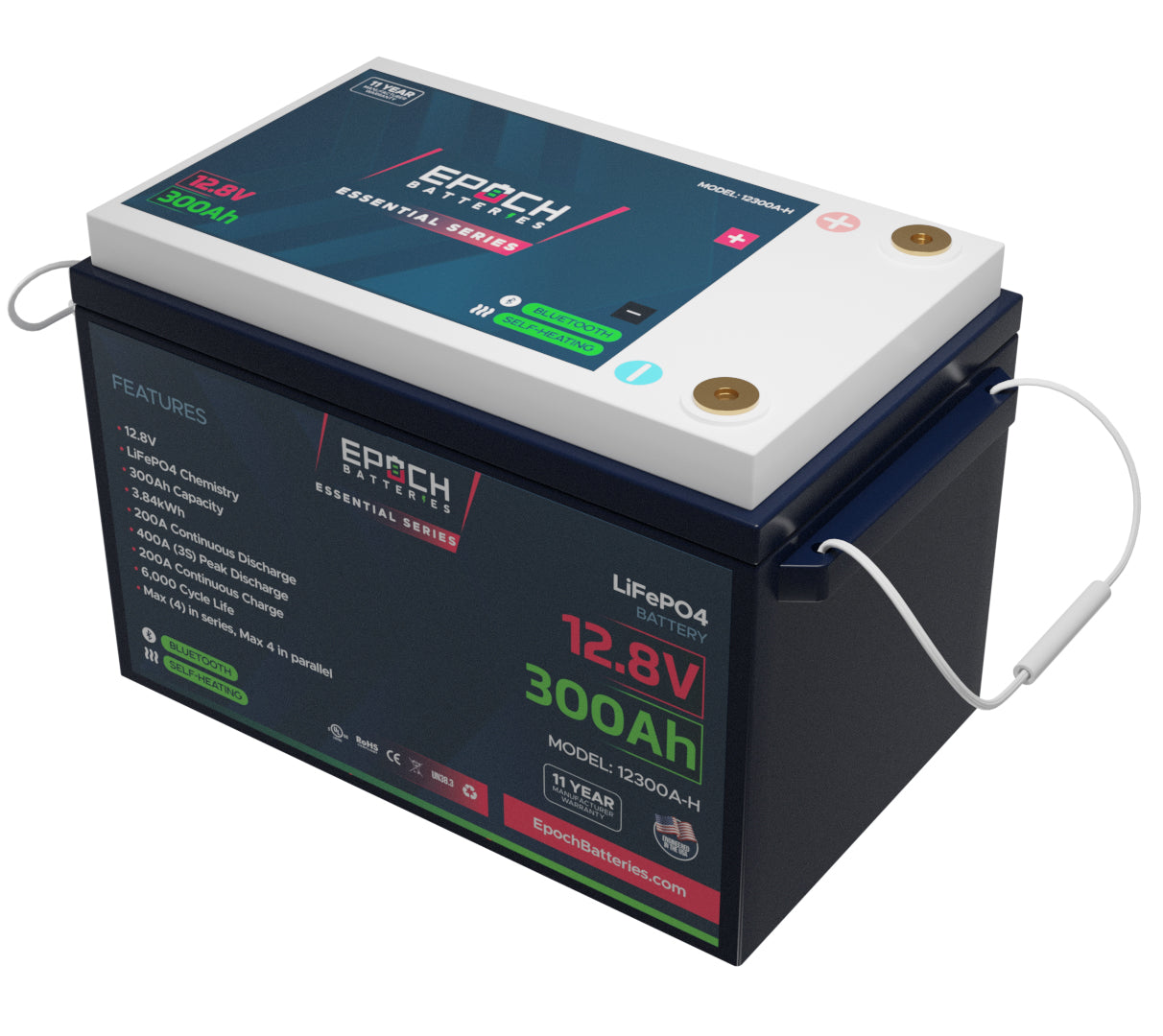 Epoch Batteries 12V 300Ah (3.84kWh) Essential Series - Bluetooth & Heated LiFePO4 Battery
