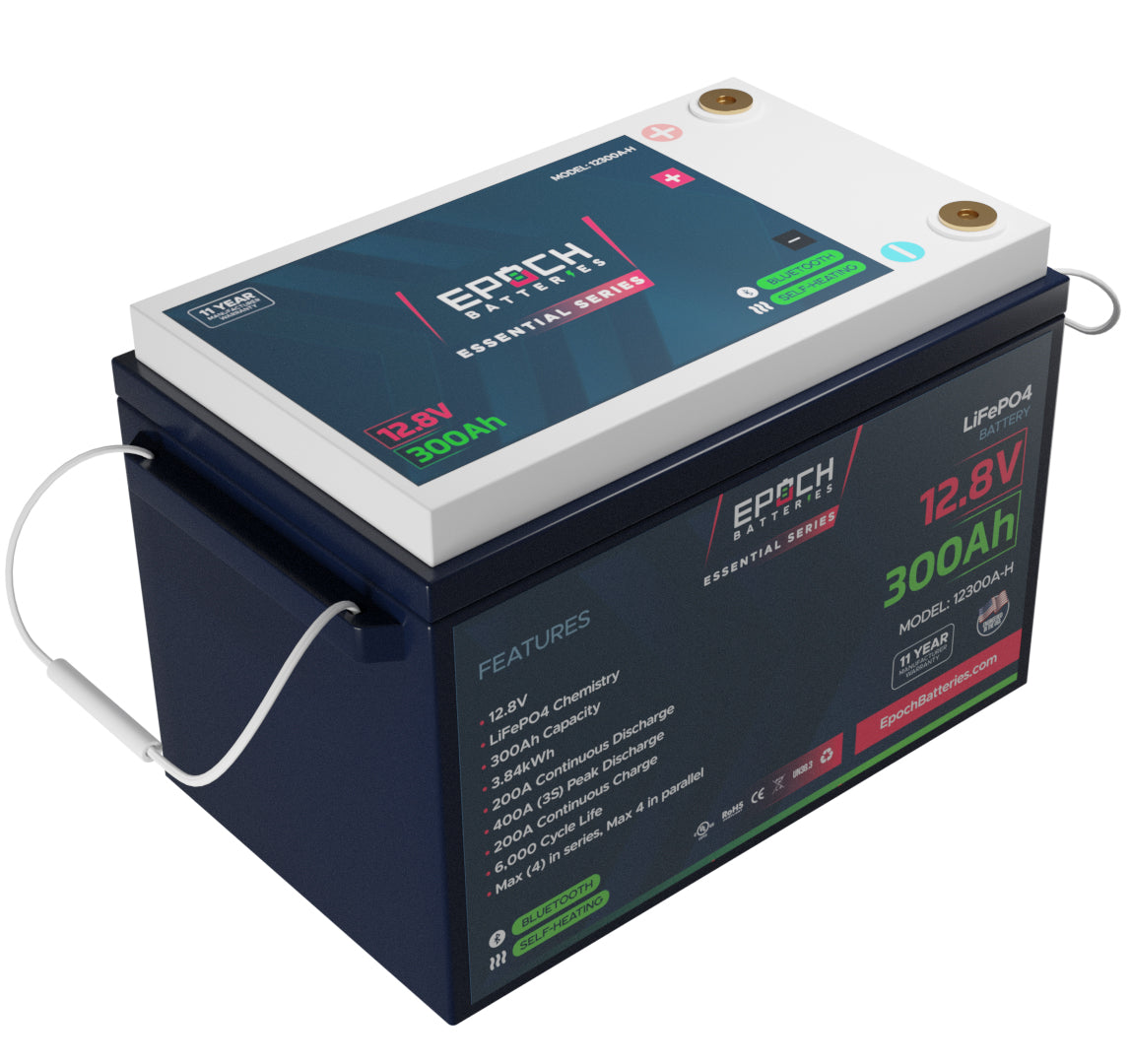 Epoch Batteries 12V 300Ah (3.84kWh) Essential Series - Bluetooth & Heated LiFePO4 Battery