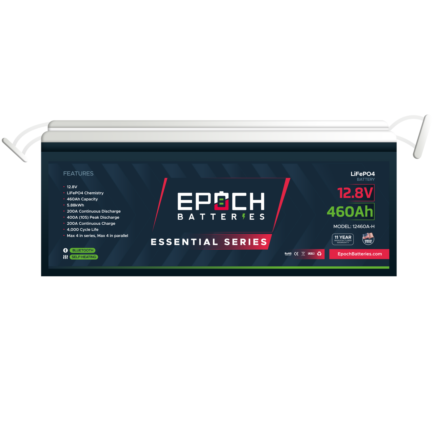 Epoch Batteries 12V 460Ah (5.89kWh) Essential Series - Bluetooth & Heated LiFePO4 Battery