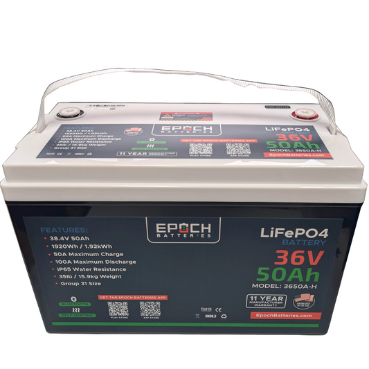 Epoch Batteries 36V 50Ah (1.92kWh) Essential Series - Bluetooth & Heated LiFePO4 Battery