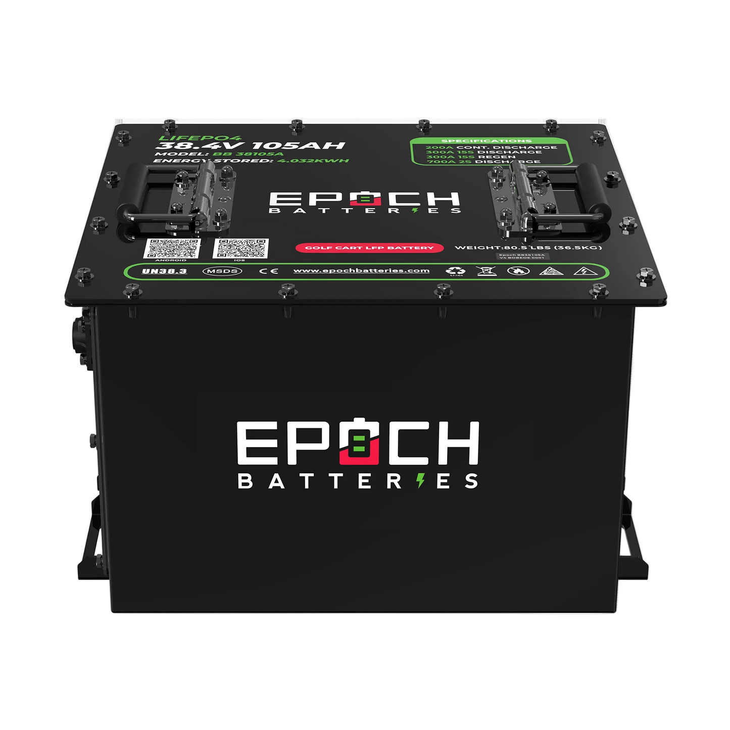 Epoch Batteries 36V 105Ah - LiMax Series - Lithium (LiFePO4) Golf Cart Battery - Complete Kit