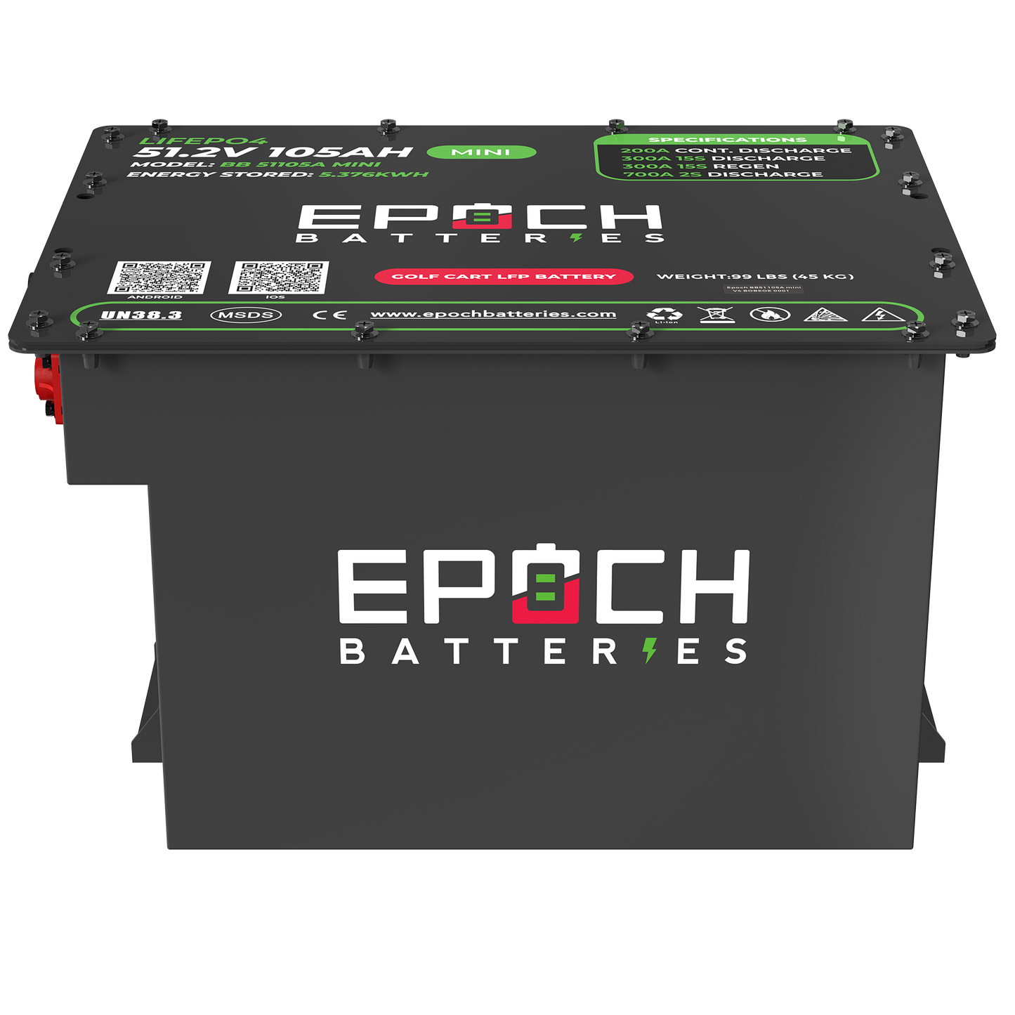 Epoch Batteries Club Car DS 48V 105Ah MINI - LiMax Series - Lithium (LiFePO4) Golf Cart Battery - Complete Kit