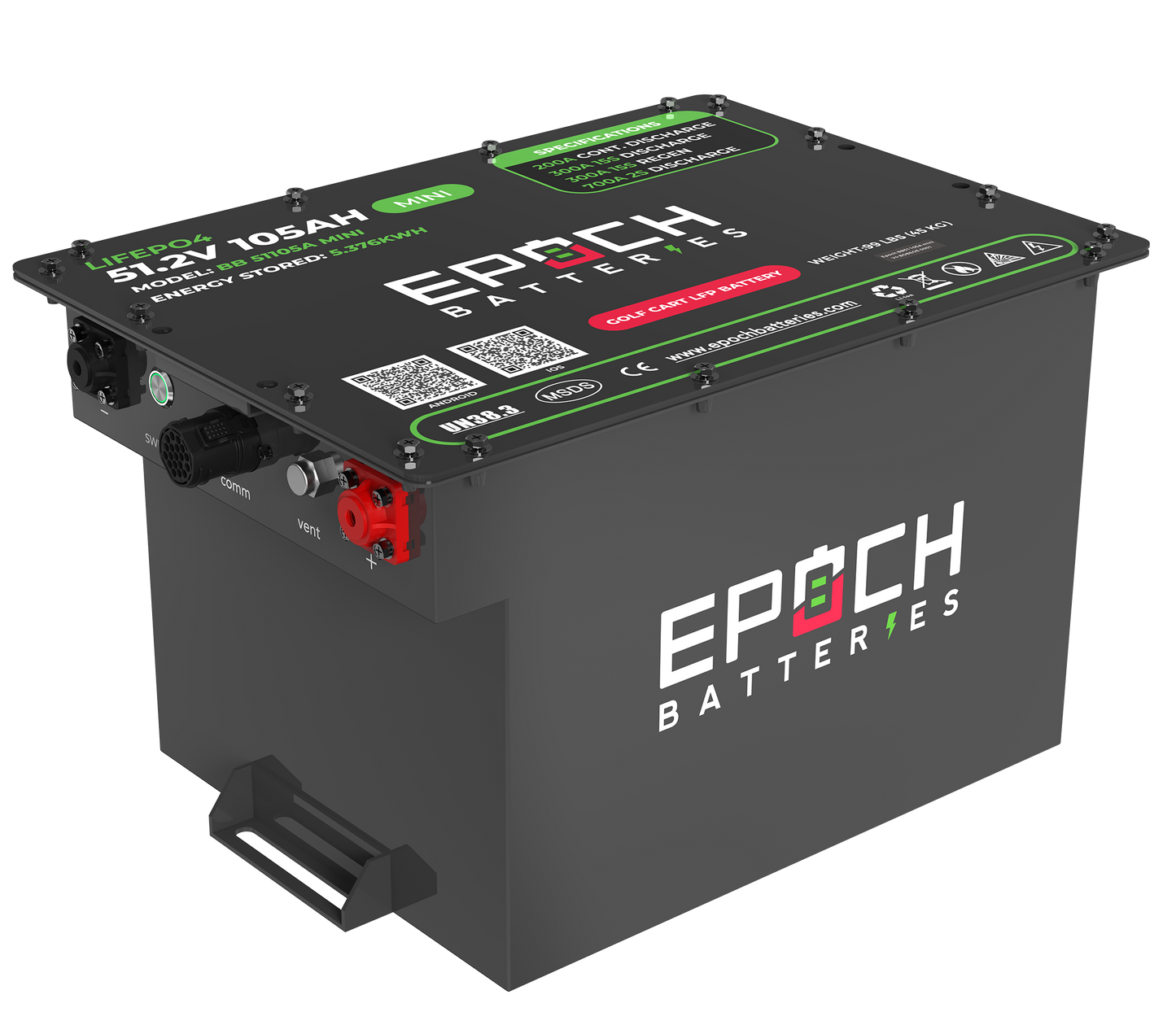 Epoch Batteries Club Car DS 48V 105Ah MINI - LiMax Series - Lithium (LiFePO4) Golf Cart Battery - Complete Kit